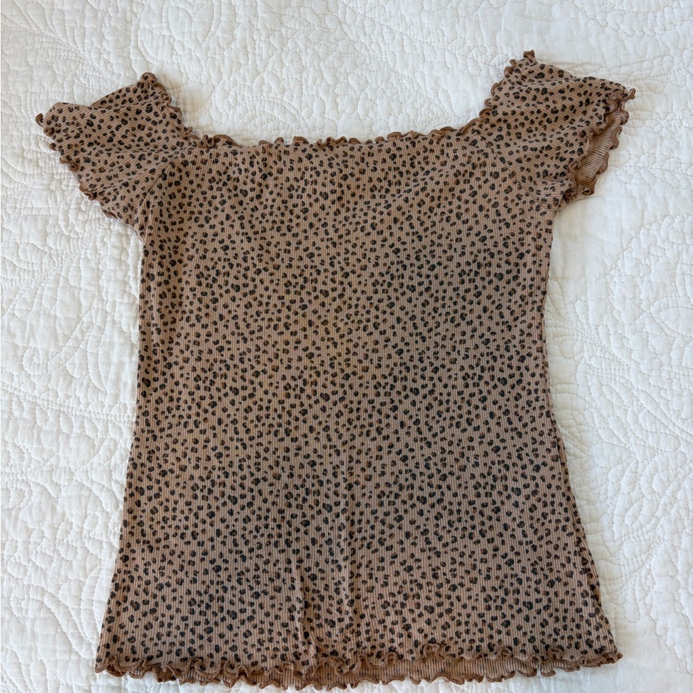 Hollister Tan Leopard Print Off-Shoulder Blouse